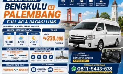 Jadwal Travel Bengkulu ke Palembang Full AC dan Bagasi Luas